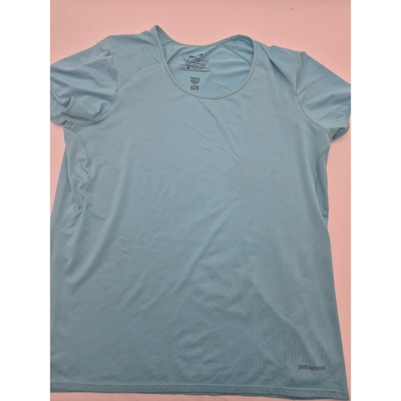 Patagonia Womens Blue Short Sleeve Performance T-Shirt Top - Size Large Stains - Picture 3 of 9
